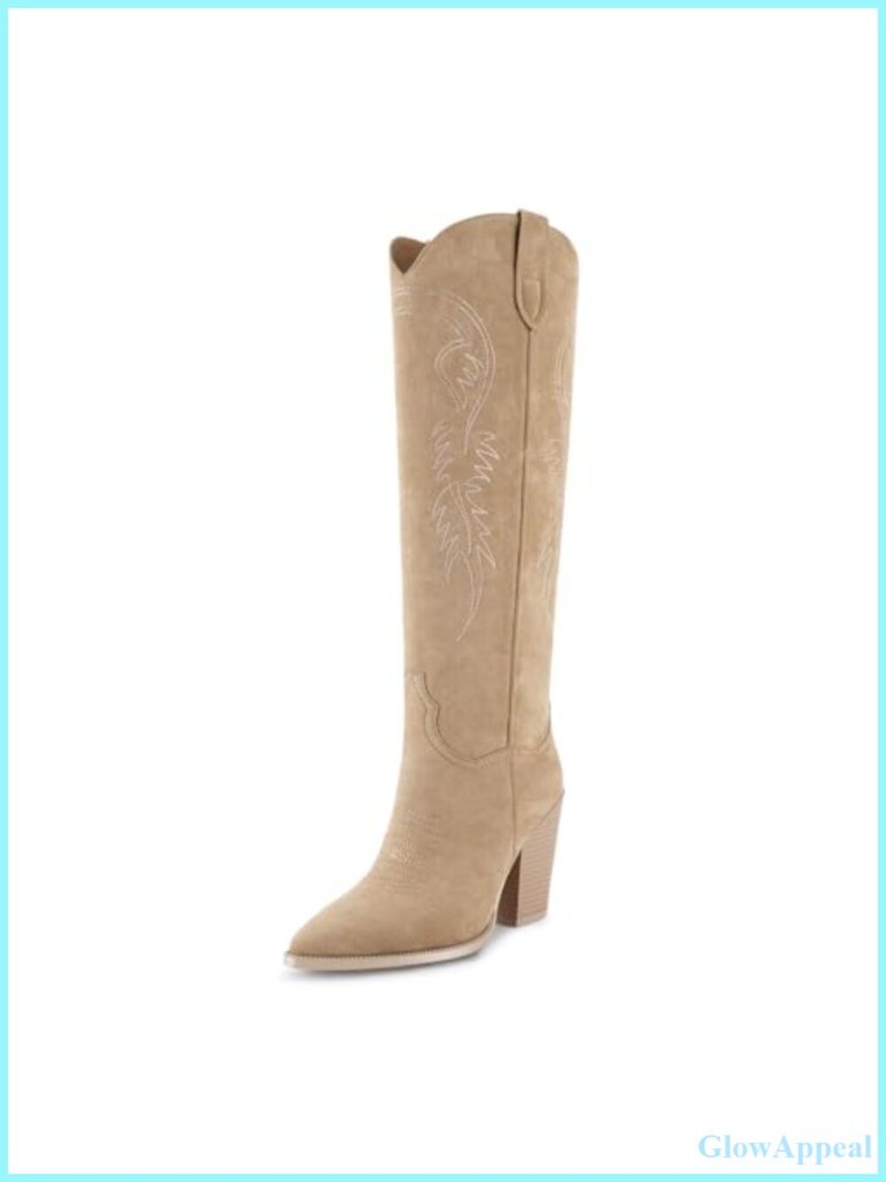 Knee High Cowboy Boots Women Faux Suede Chunky Heel Western Boots